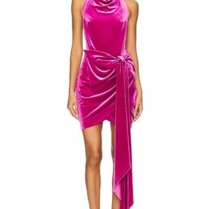 Gorgeous Velvet Halterneck Elliatt dress with bow ( pink/ cerise color)
